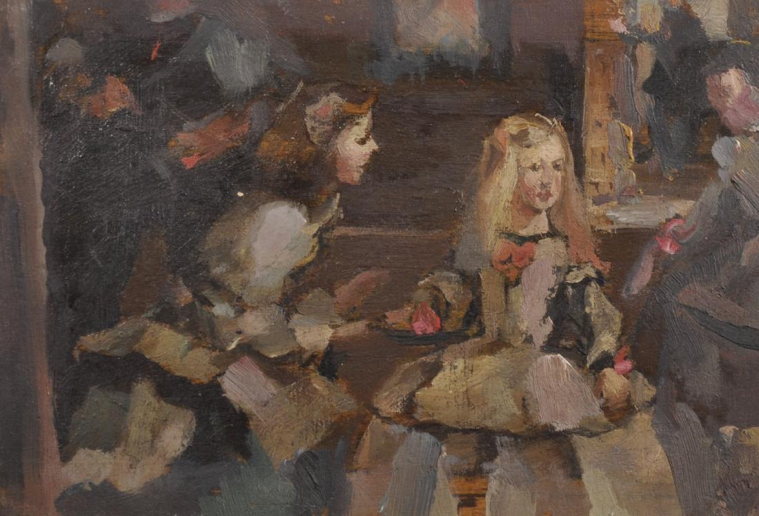 Circle of Edouard Manet (1832-1883) French. Study of: Circle of Edouard Manet (1832-1883) French. Study of Figures in an Interior after Velasquez, Oil on Panel, 4.25" x 6.5".