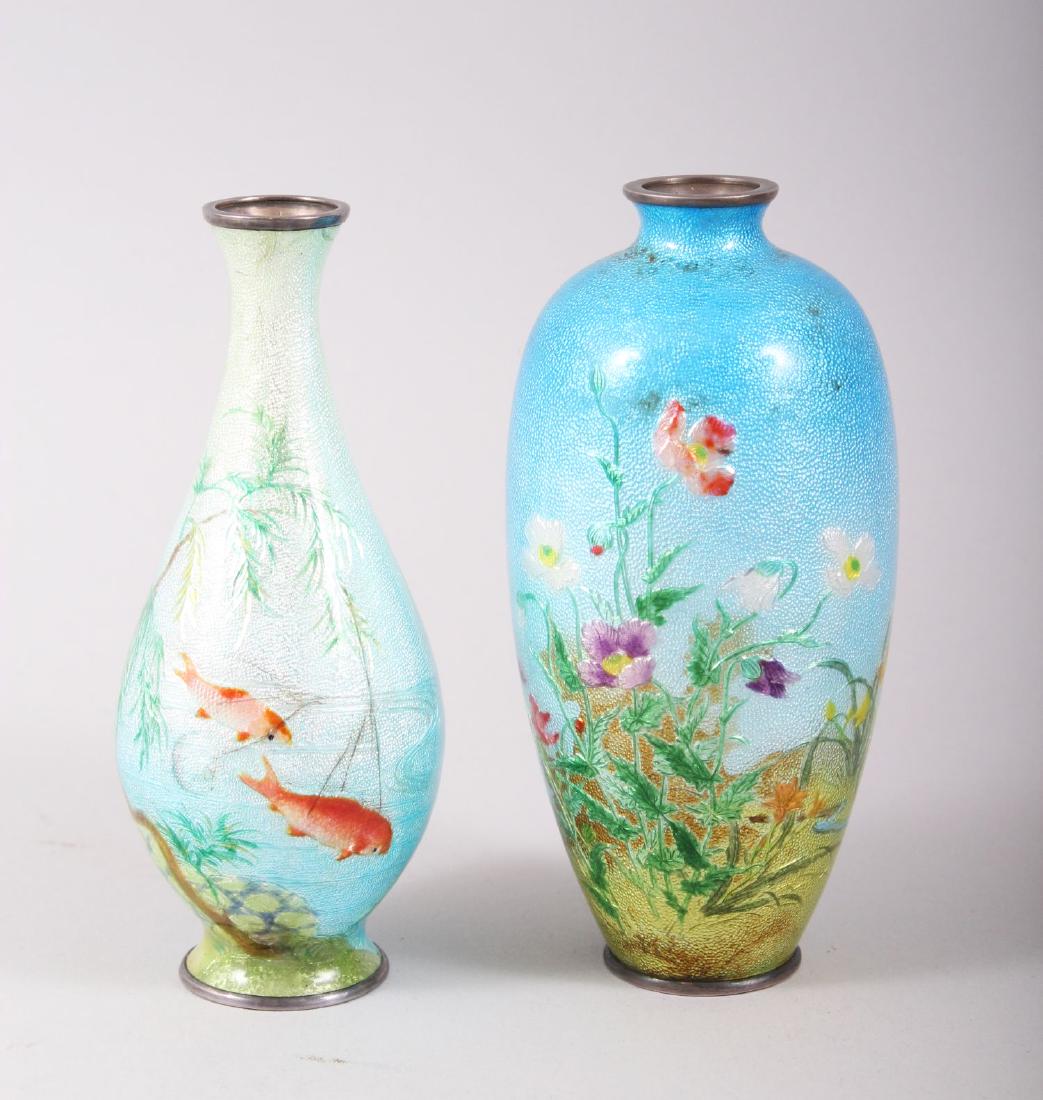 TWO JAPANESE BASTILLE ENAMEL VASES, one vase with (1 of 4)