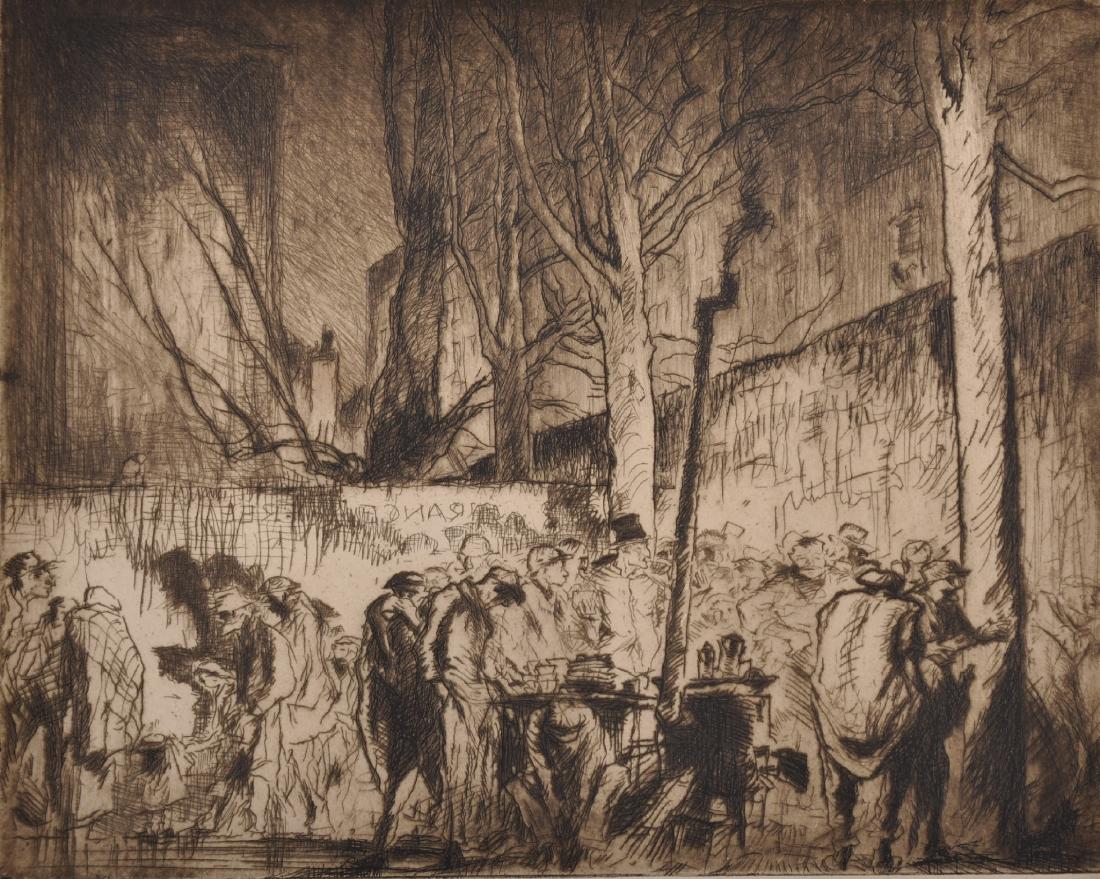 Sir Frank William Brangwyn (1867-1956) British.: Sir Frank William Brangwyn (1867-1956) British. Homeless Figures, Etching, Signed in Pencil, Unframed, 9.25" x 11.5".