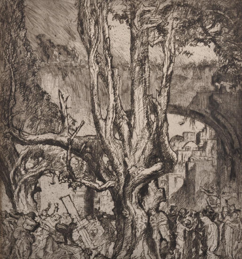 Sir Frank William Brangwyn (1867-1956) British. "Via: Sir Frank William Brangwyn (1867-1956) British. "Via Dolorosa", Etching, Signed in Pencil, Unframed, 15" x 13.75".