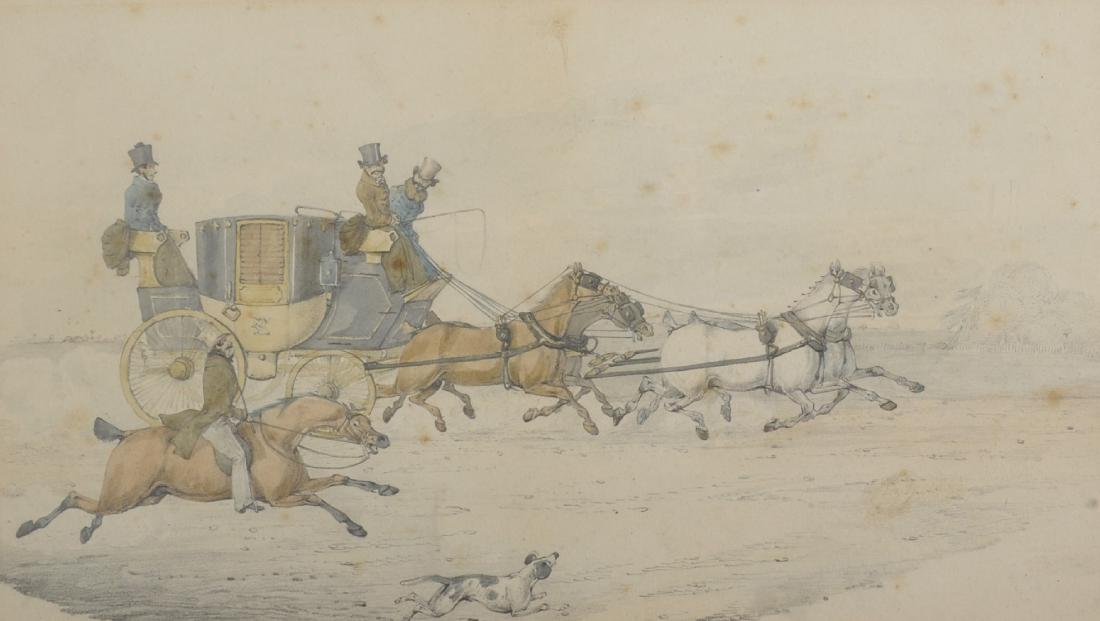 Henry Thomas Alken (1785-1851) British. A Coaching: Henry Thomas Alken (1785-1851) British. A Coaching Scene, with a Horse and Rider and a Dog running alongside, Watercolour and Pencil, 8" x 14", and another by the same hand, Two, (2).