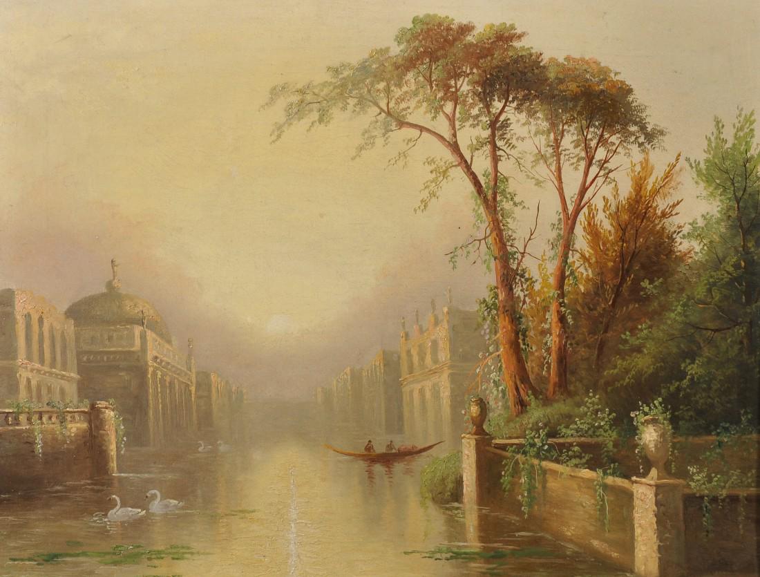 James Salt (1850-1903) British. A Capriccio Venetian: James Salt (1850-1903) British. A Capriccio Venetian Scene, Oil on Canvas, 14" x 18", and the companion piece, a Pair (2).