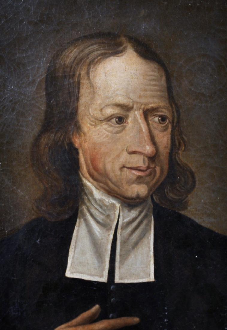 18th Century English School. A Portrait of John Wesley: 18th Century English School. A Portrait of John Wesley (1703-1791), the Founder of the Methodist Movement in the Church of England, Oil on Unstretched Canvas, in a Hollow Gilt Frame, 13" x 9.25".