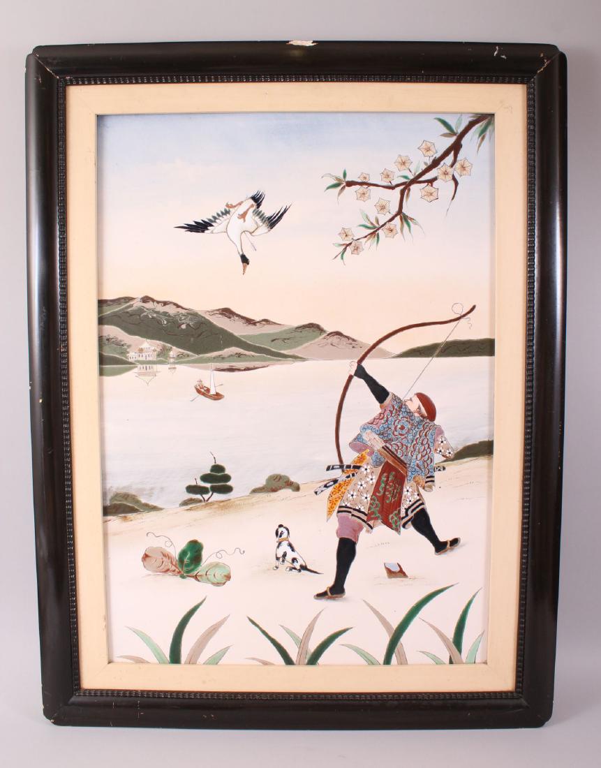 A GOOD JAPANESE MEIJI PERIOD FRAMED ENAMEL PANEL, (1 of 3)