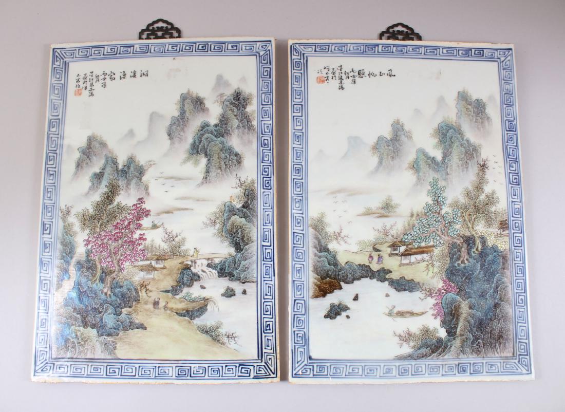 A PAIR OF REPUBLICAN FAMILLE ROSE ENAMEL PORCELAIN TILE (1 of 5)