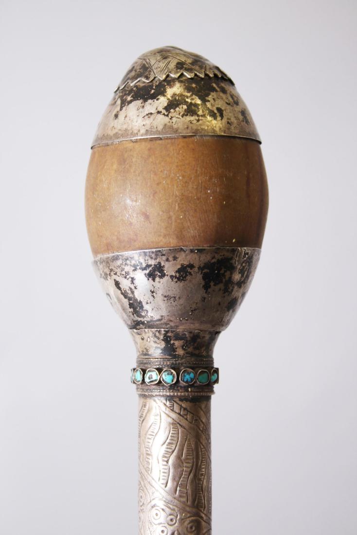 A 19TH CENTURY ASIAN BUKWARA MACE, with silver mounted (1 of 3)