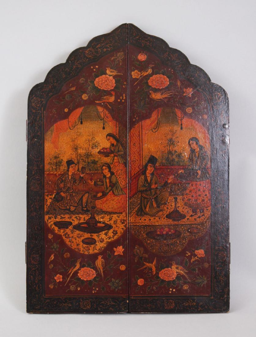 A GOOD 18TH-19TH CENTURY PERSIAN TRIPTYCH MIRROR, 35cm (1 of 4)