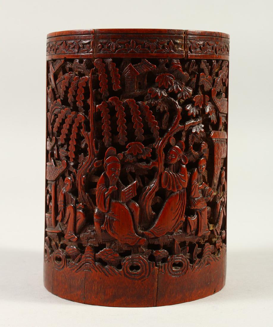 A 19TH / 20TH CENTURY CHINESE BAMBOO BRUSH POT, carved (1 of 9)