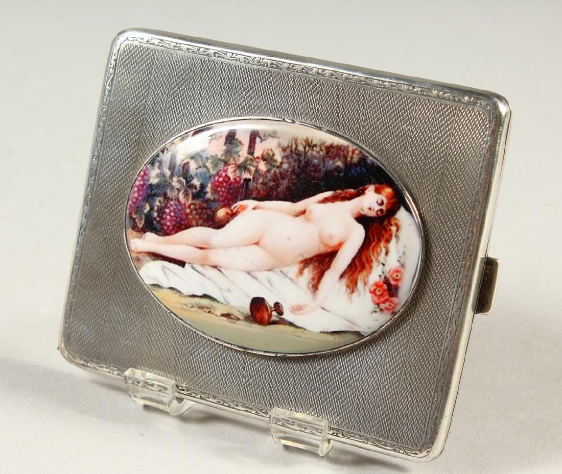 AN ENGINE TURNED SILVER CIGARETTE CASE, Birmingham: AN ENGINE TURNED SILVER CIGARETTE CASE, Birmingham 1926, with an oval of a reclining nude.