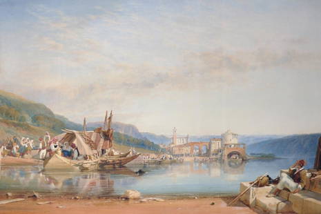 William Leighton Leitch (1804-1883) British. "Lake: William Leighton Leitch (1804-1883) British. "Lake Maggiore", A view of the Lake, with Figures in the foreground, Watercolour, Signed and Dated 1866, 23" x 36". Provenance: Thomas Agnew and Sons Ltd,