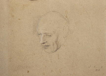 John Linnell (1792-1882) British. "Sketch of William: John Linnell (1792-1882) British. "Sketch of William Mulready", Study of a Man's Head, Pencil heightened with white, Signed, Inscribed and Dated 1808, and Inscribed on the reverse, Unframed, 7" x 10.5