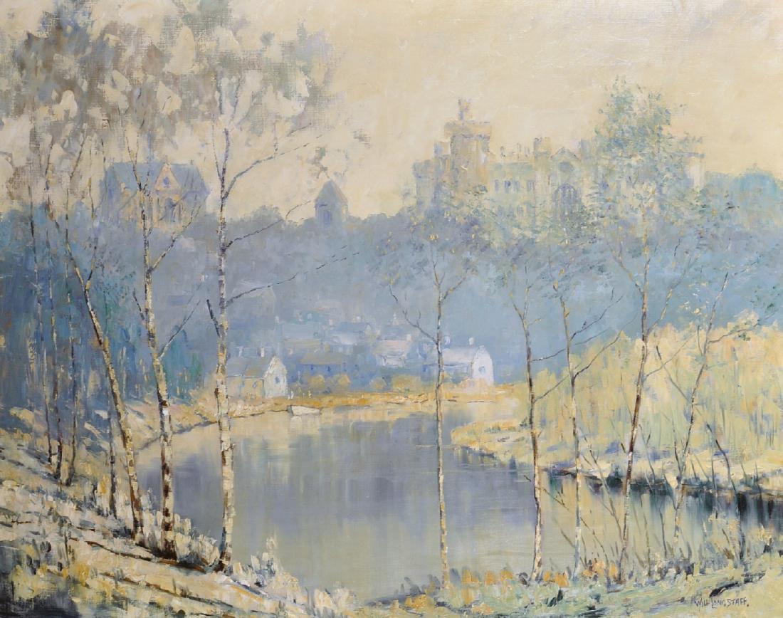 William Frederick Longstaff (1879-1953) Australian.: William Frederick Longstaff (1879-1953) Australian. Arundel Cathedral and Castle from the River, Oil on Canvas, Signed, 28" x 36".