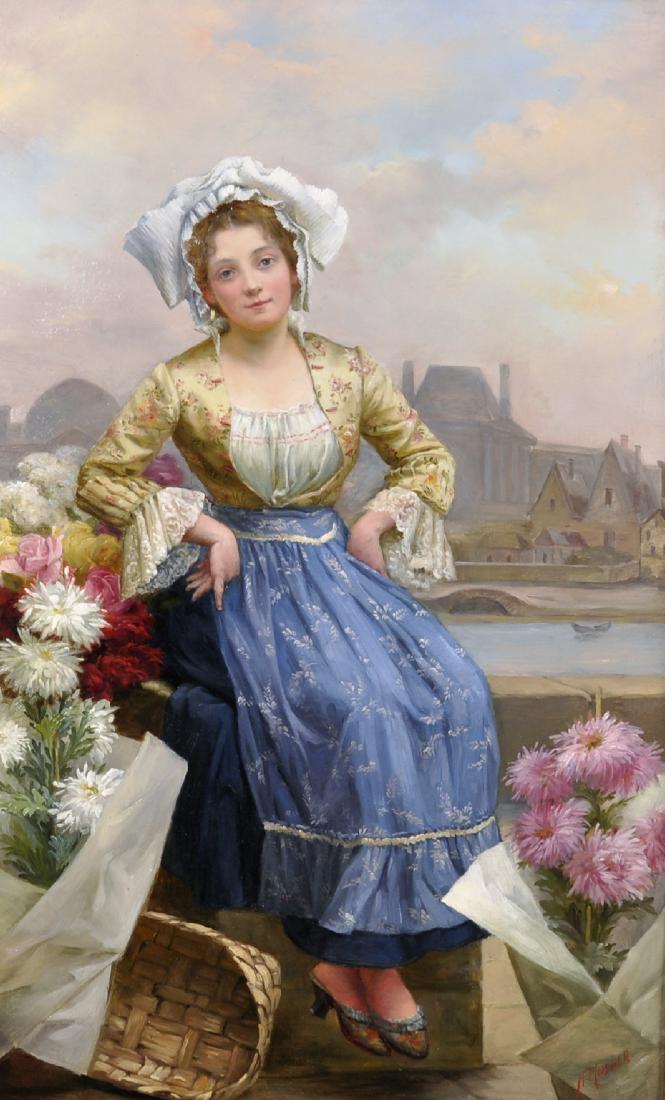 Henry Mosler (1841-1920) American. 'The Flower Seller', (1 of 5)