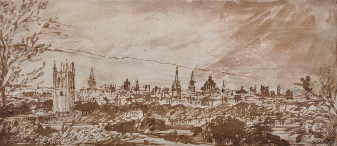 Late 19th Century European School. A View of Oxford,: Late 19th Century European School. A View of Oxford, with Worcester College in the distance, Watercolour, 3.75" x 8.5", and two others by the same hand, Signed with Initials 'MR' in Pencil, Three fram