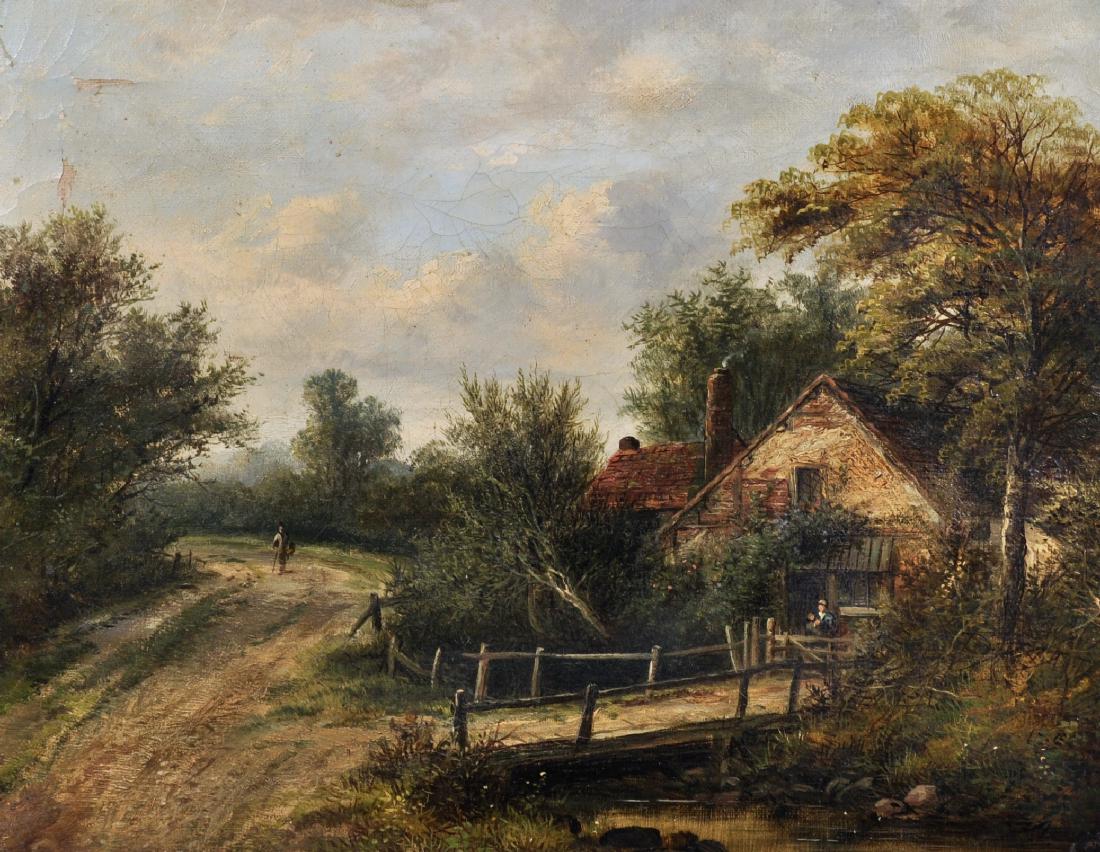 Circle of Joseph Thors (act.1863-1900) British. A River: Circle of Joseph Thors (act.1863-1900) British. A River Landscape, with a Figure on a Path, Oil on Canvas, Inscribed 'John Constable R.A.' on the reverse, 14" x 18".