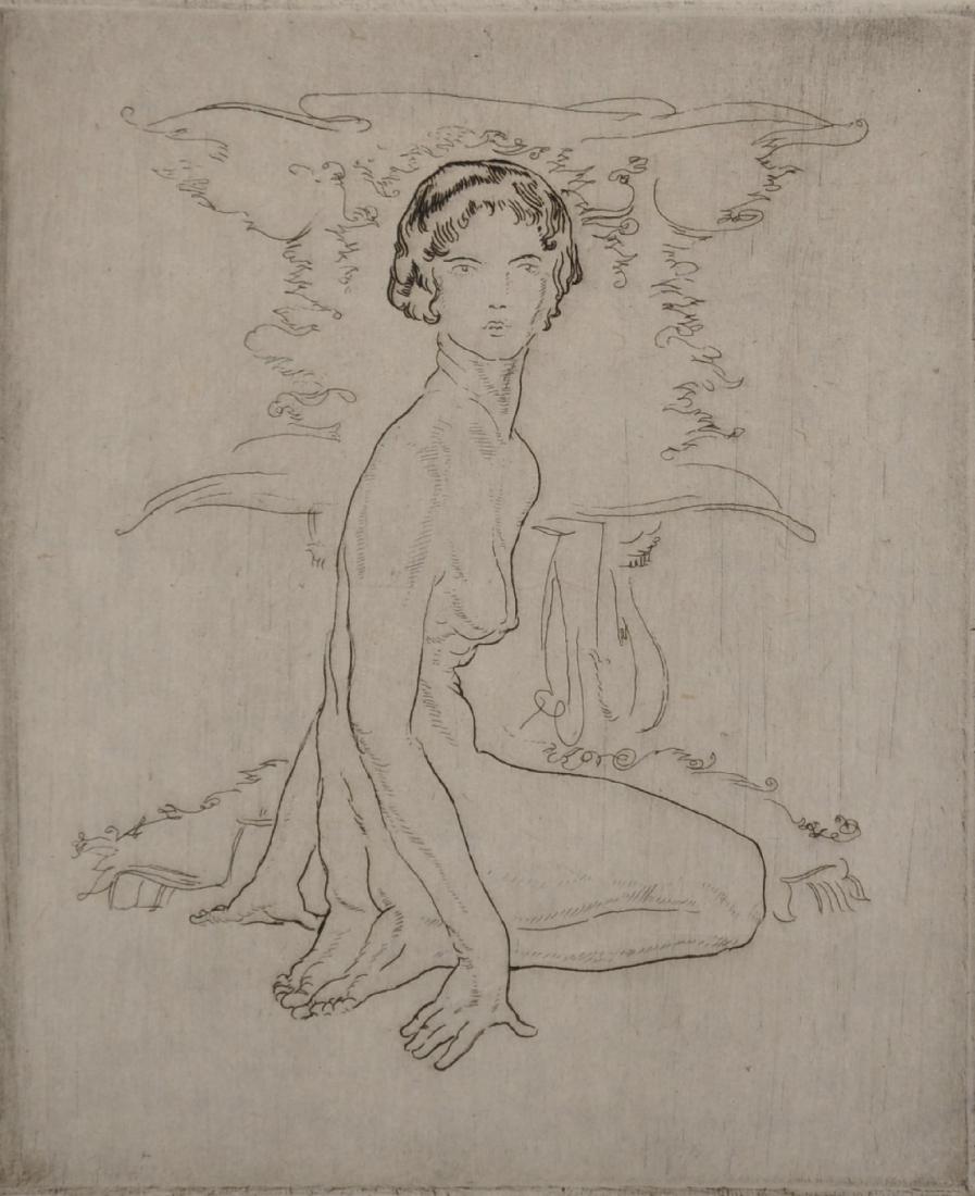 Frederick Carter (1885-1967) British. "Decoration",: Frederick Carter (1885-1967) British. "Decoration", Etching, Signed, Inscribed and Numbered 9/55 in Pencil, Unframed, 5" x 4", and Four others by the same hand, Five (5).
