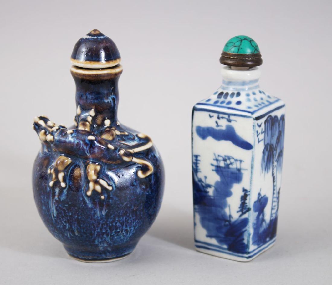 TWO CHINESE PORCELAIN SNUFF BOTTLES, one bottle shaped (1 of 5)