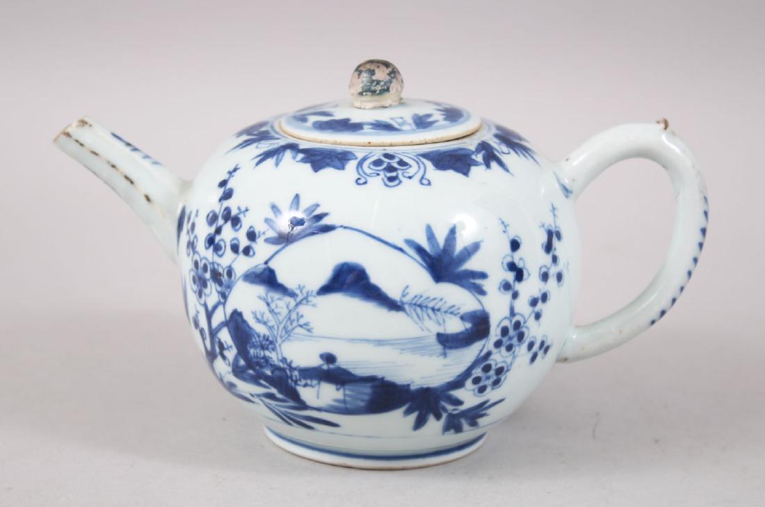 A CHINESE BLUE AND WHITE KANGXI PORCELAIN TEAPOT & (1 of 5)