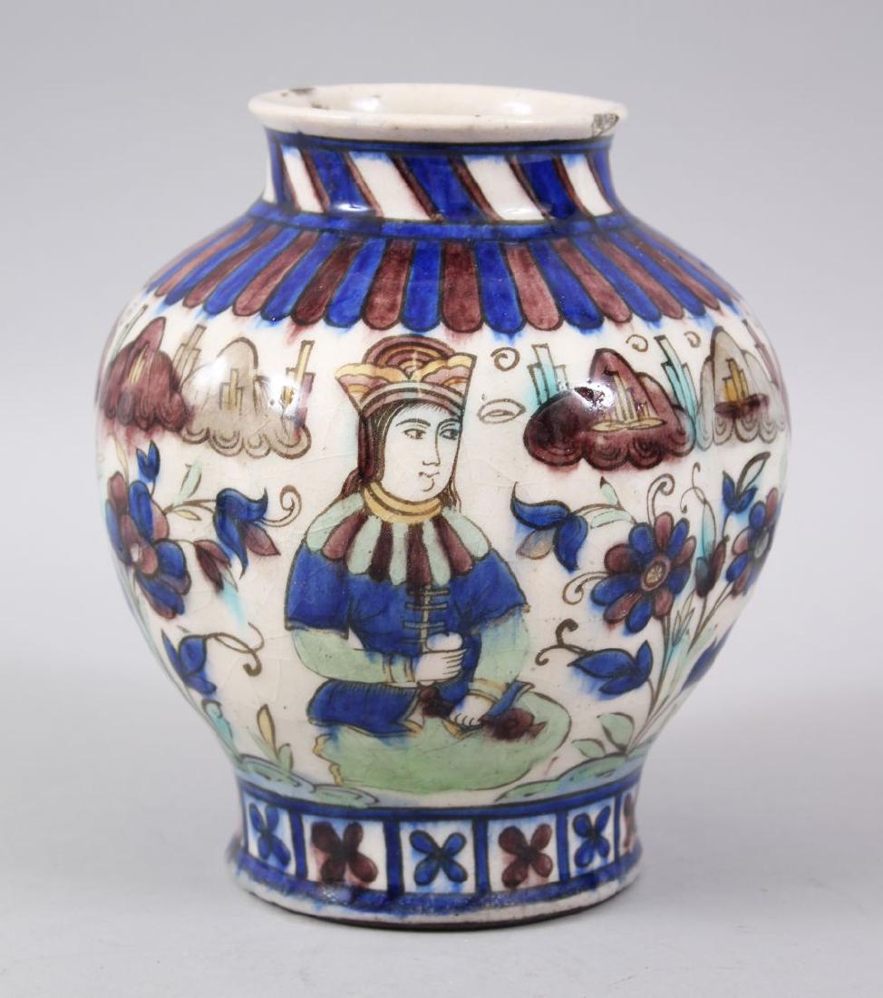 A 19TH CENTURY PERSIAN QAJAR GLAZED POTTERY VASE, the (1 of 6)
