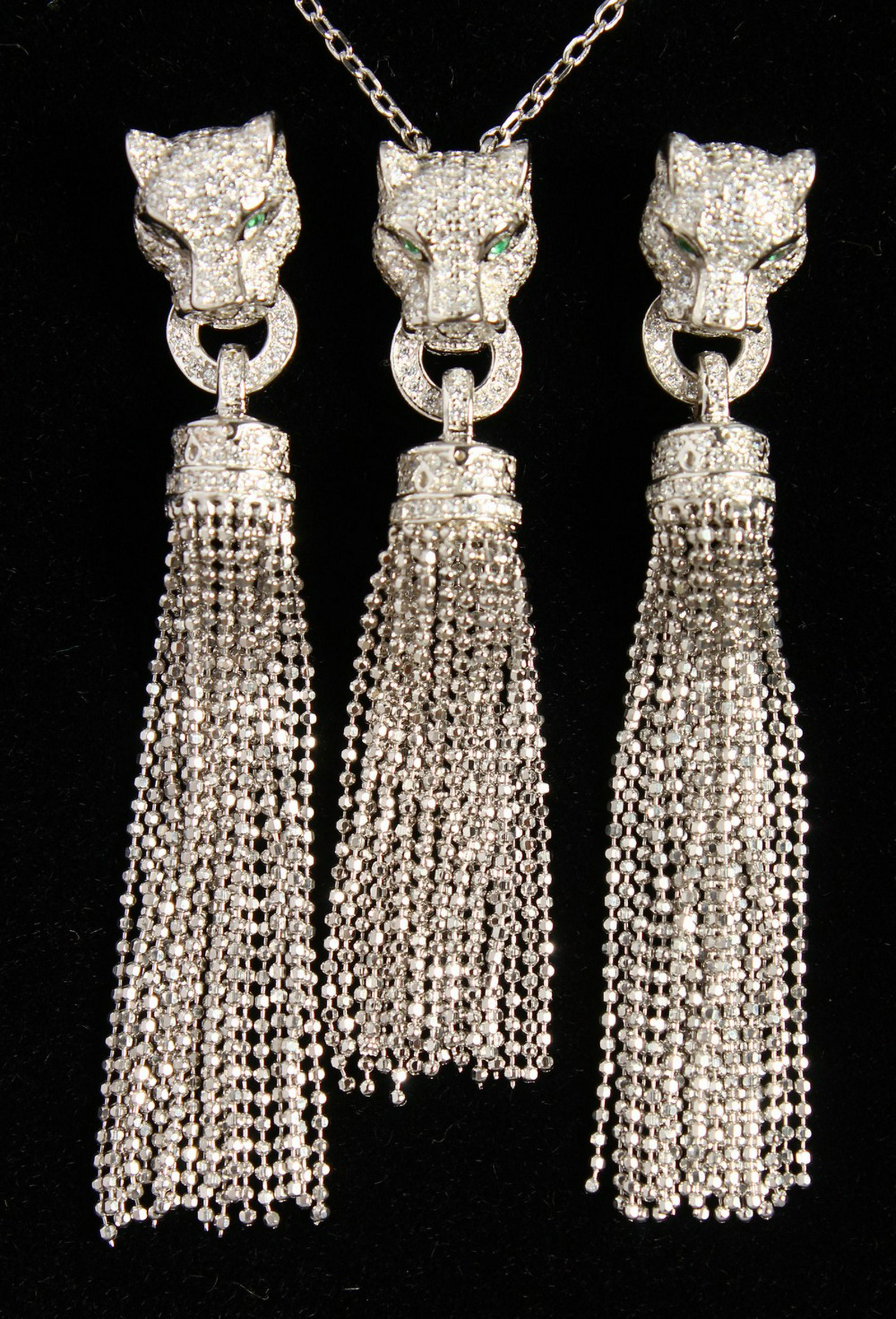 A GOOD SILVER CARTIER DESIGN PANTHER NECKLACE AND: A GOOD SILVER CARTIER DESIGN PANTHER NECKLACE AND EARRINGS.