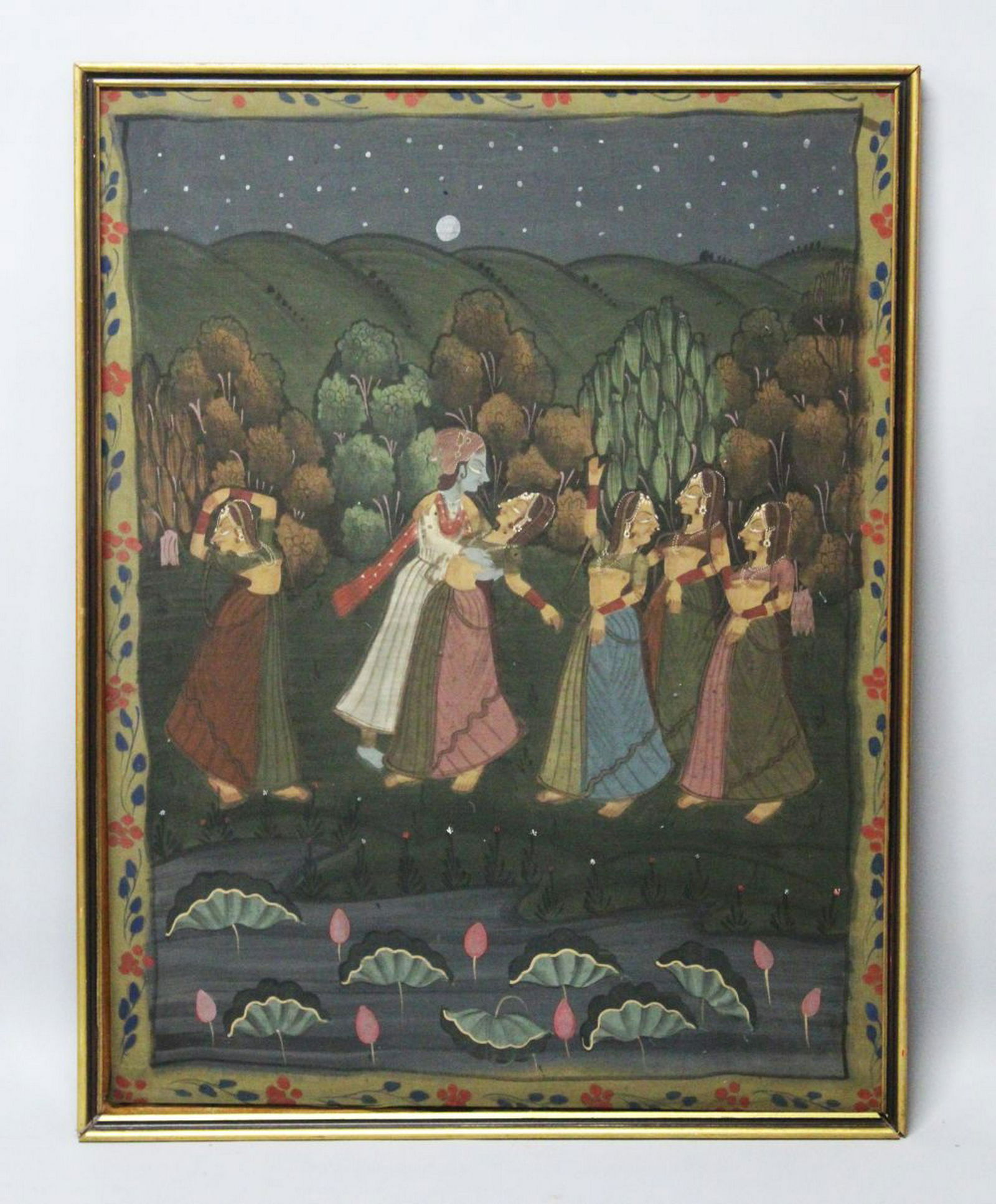 A 19TH-20TH CENTURY FRAMED INDIAN PAINTING ON TEXTILE (1 of 4)