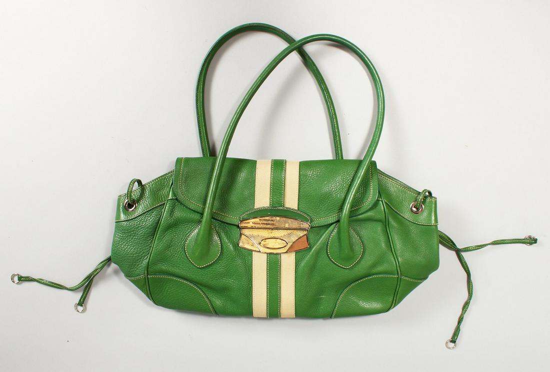 A LARGE GREEN PRADA BAG.: A LARGE GREEN PRADA BAG.