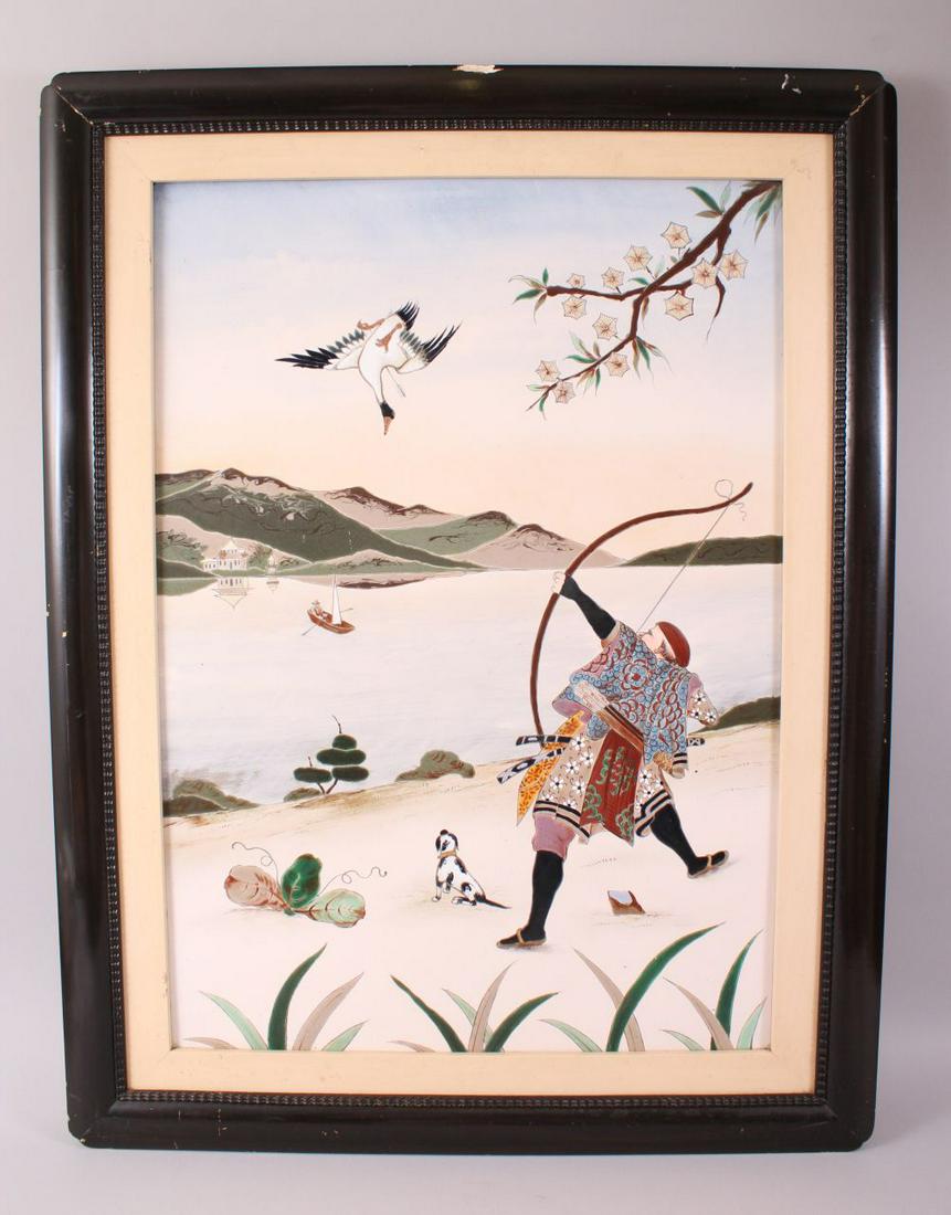 A GOOD JAPANESE MEIJI PERIOD FRAMED ENAMEL PANEL, (1 of 3)