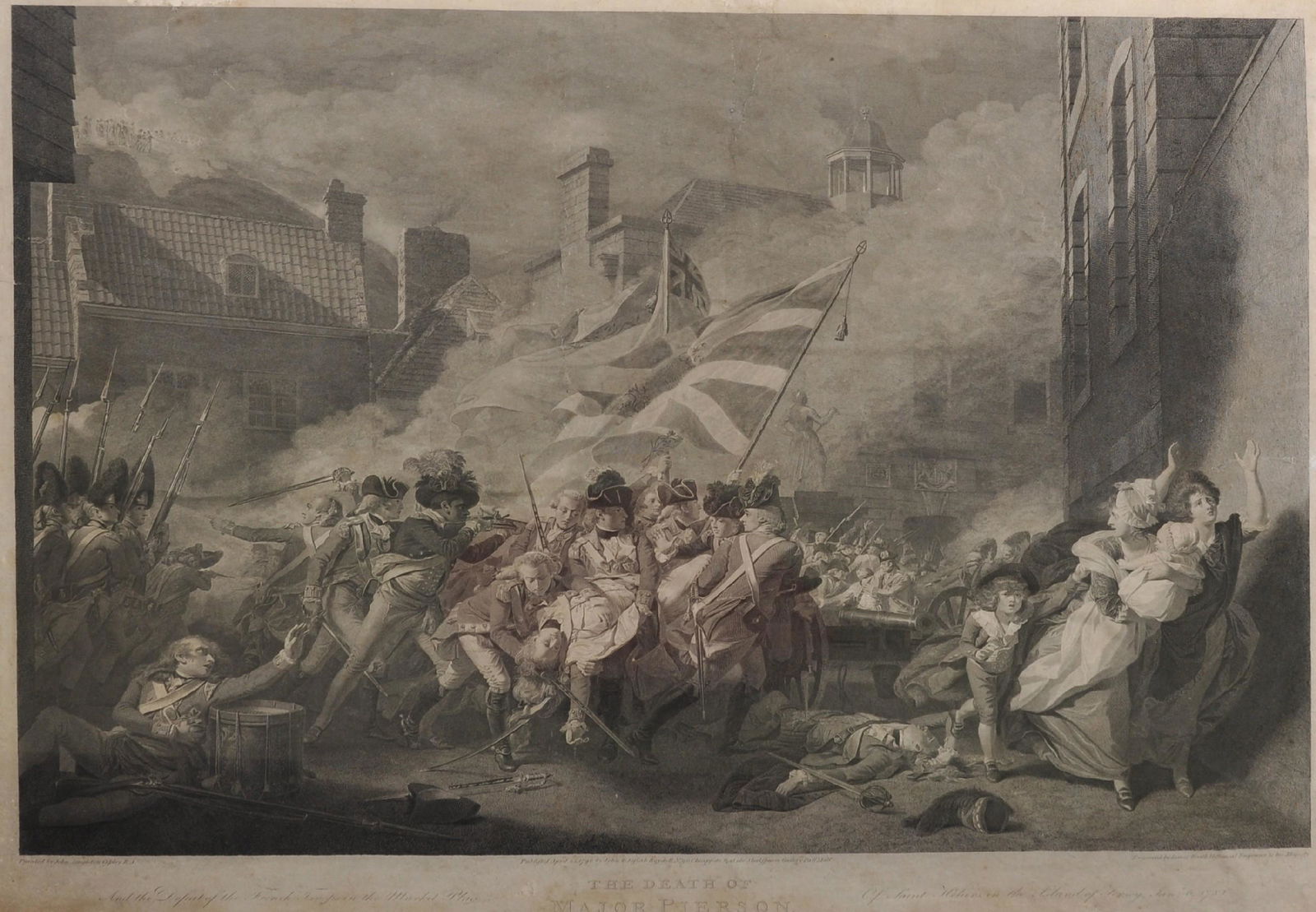 William Sharp (1749-1824) British after John Singleton: William Sharp (1749-1824) British after John Singleton Copley (1737-1815) British. "The Siege and Relief of Gibraltar", Engraving, 25.25" x 32.5", and another by the same hand, "The Death of Major Pie