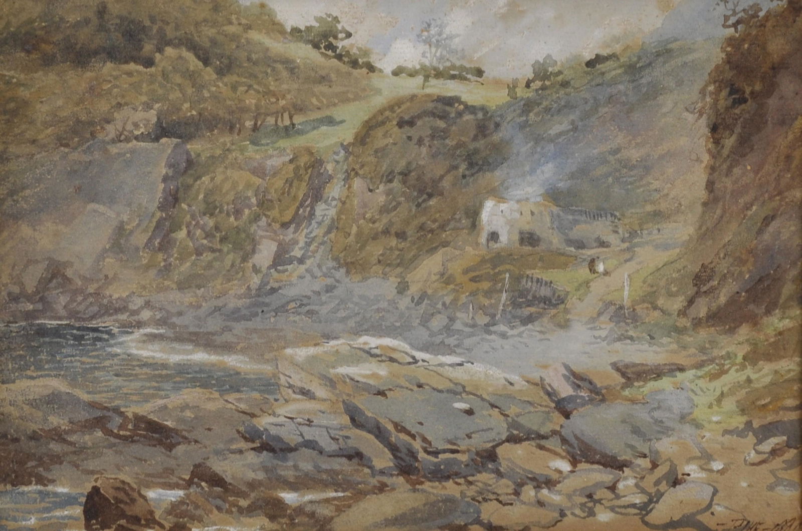 William Henry Pike (1846-1908) British. A Rocky River: William Henry Pike (1846-1908) British. A Rocky River Landscape, Watercolour, Signed and Dated 1880, 6.5" x 8.5".