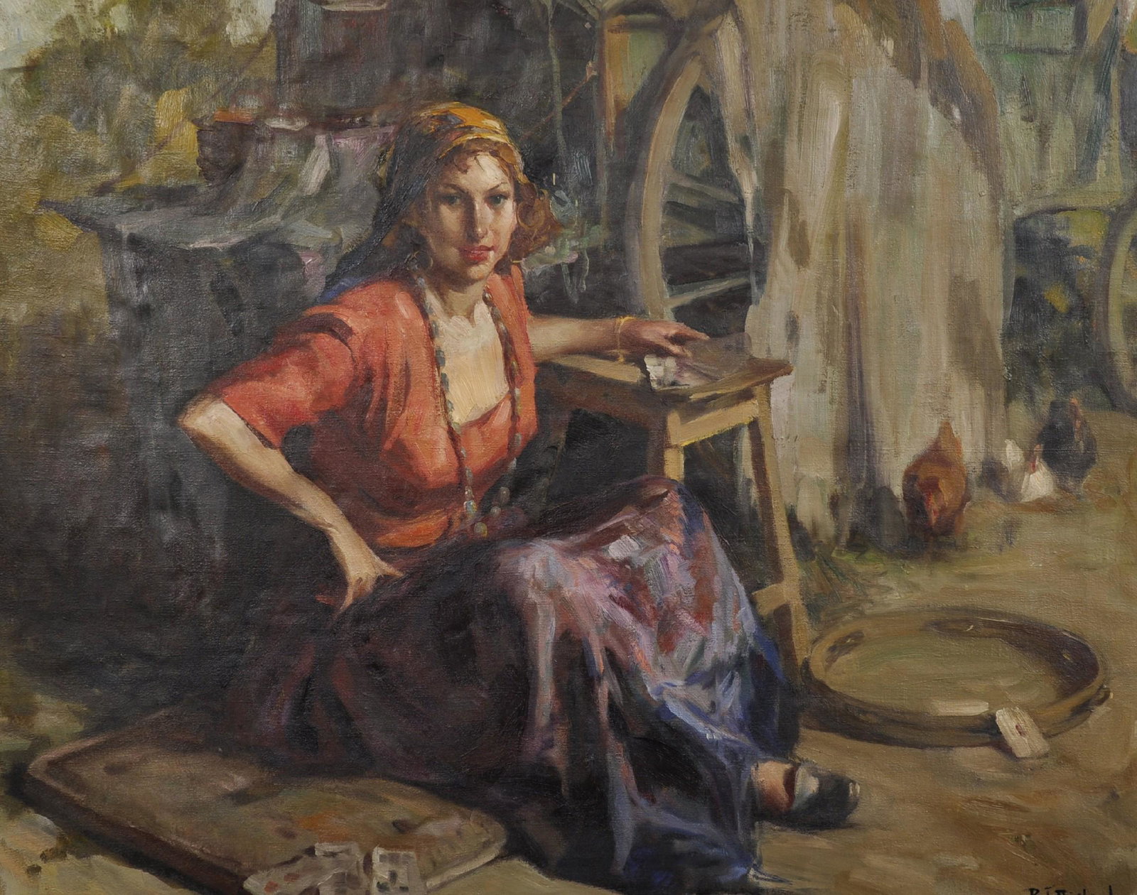 Richard Durando-Togo (b. 1910- ) Argentinian. A: Richard Durando-Togo (b. 1910- ) Argentinian. A Fortune Teller, Oil on Canvas, Signed, 23.5" x 28.75".