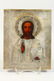 A RUSSIAN ICON, with silver overlay. Maker: N.K. 1882. - 2
