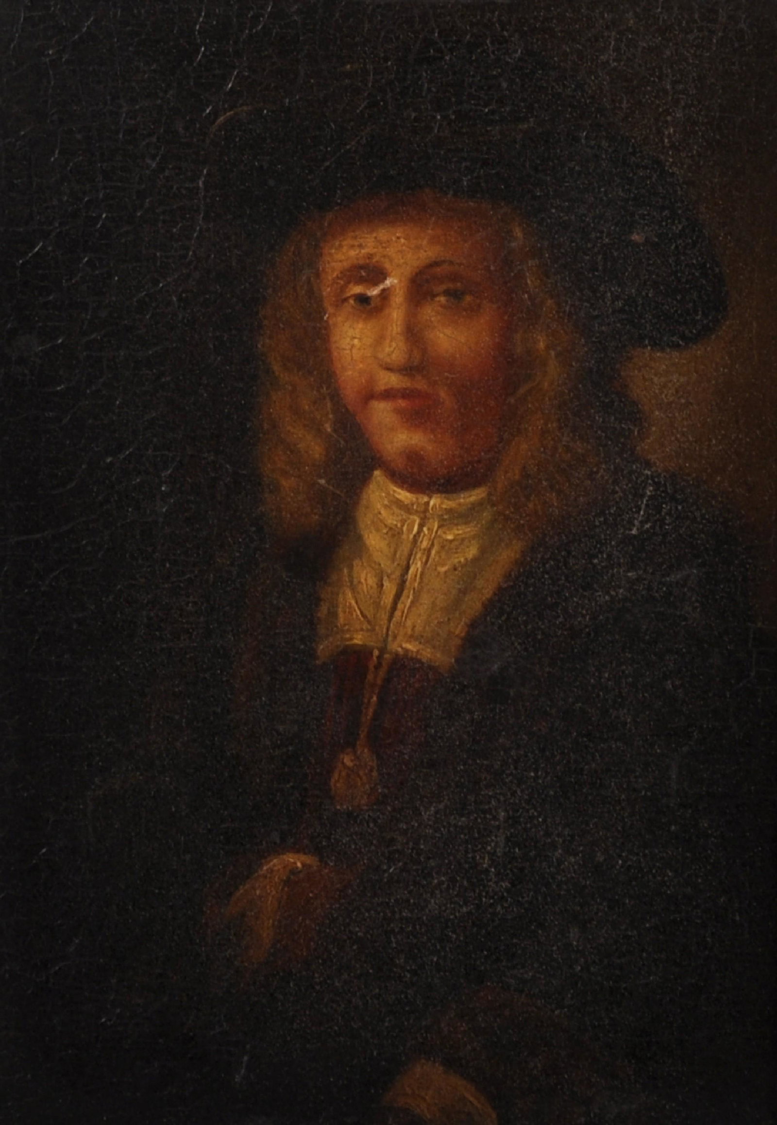 Manner of Samuel van Hoogstraten (1627-1678) Dutch.: Manner of Samuel van Hoogstraten (1627-1678) Dutch. Bust Portrait of a Man, Oil on Panel, Inscribed on the reverse, 8" x 5.75".