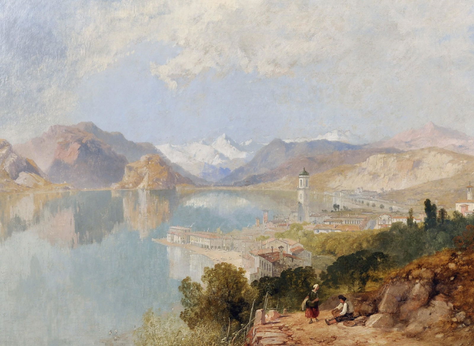 James Baker Pyne (1800-1870) British. 'Korcula on the: James Baker Pyne (1800-1870) British. 'Korcula on the Adriatic', with Figures in the foreground, Oil on Panel, Signed and Dated 1848 and Numbered 254, 23.25" x 31.5".