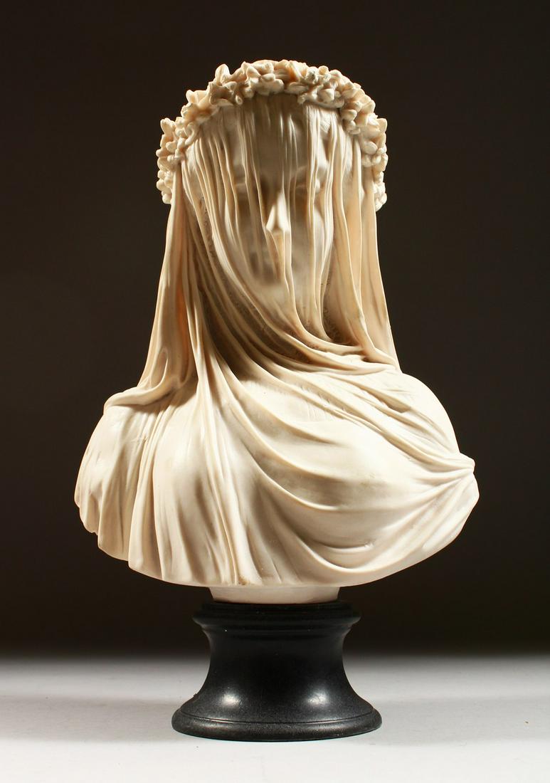 A. FIRENZE, ITALY. A GOOD COMPOSITION WHITE BUST OF A: A. FIRENZE, ITALY. A GOOD COMPOSITION WHITE BUST OF A YOUNG GIRL wearing a veil. 13ins high..
