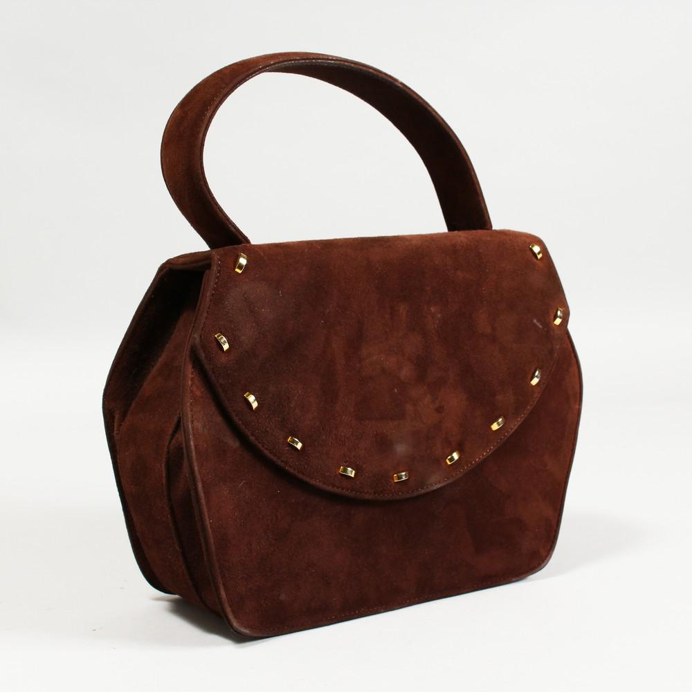 A BRUNO MAGLI BROWN SUEDE BAG.: A BRUNO MAGLI BROWN SUEDE BAG.