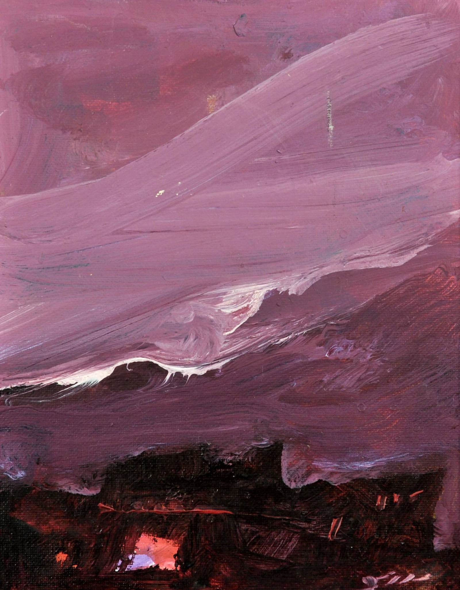 Fateh Moudarres (1922-1999) Syrian. A Surrealist: Fateh Moudarres (1922-1999) Syrian. A Surrealist Landscape, Oil on Board, Indistinctly Signed, and Inscribed on a label on the reverse, 9.5" x 7.5". Provenance: Given by the Artist to the current owne