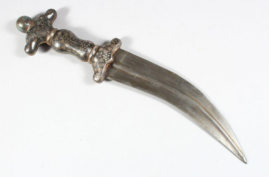 A GOOD SILVER INLAID INDIAN DAGGER, 33.5cm long. (1 of 4)