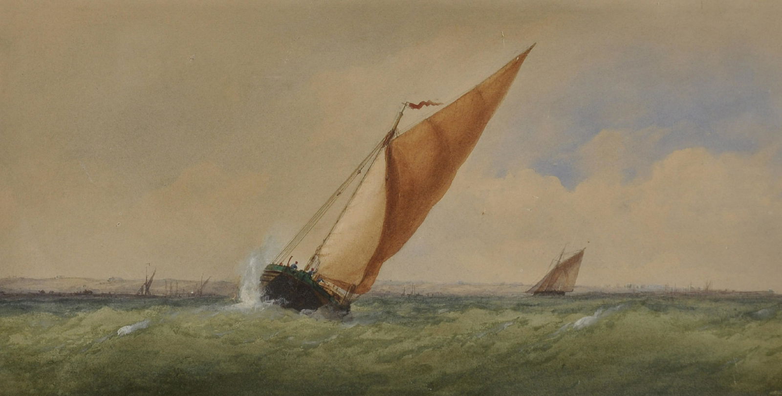Charles Taylor (act.1836-1871) British. Shipping in: Charles Taylor (act.1836-1871) British. Shipping in Choppy Waters, Watercolour, Signed, 9.5" x 19.25".