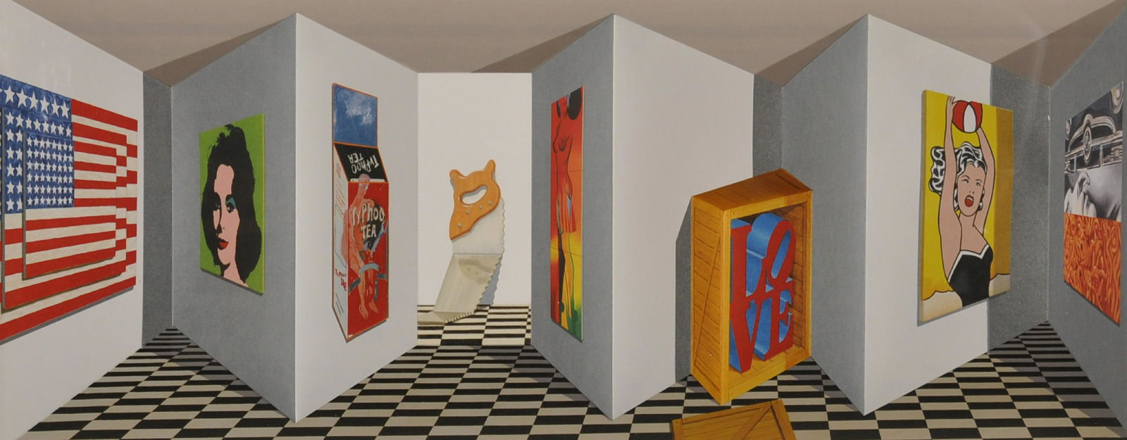 Patrick Hughes (1939- ) British. "Pop, 2008", 3D: Patrick Hughes (1939- ) British. "Pop, 2008", 3D Lithograph in Colours with Hand Colouring, Signed and Numbered 31/45 in Pencil, Overall 17" x 37.5" x 7.25" (two slight cracks to corner of Perspex Cas