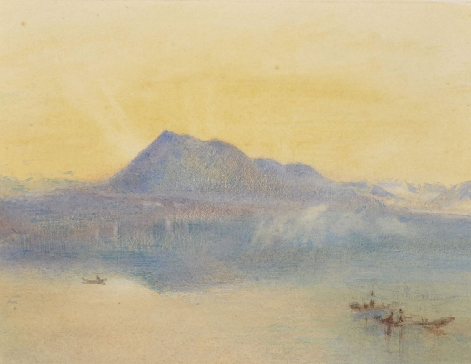 After Joseph Mallord William Turner (1775-1851): After Joseph Mallord William Turner (1775-1851) British. "The Rigi from Lake Lucerne, Dawn", Watercolour, Inscribed on the mount, Unframed, 5.25" x 6.75".