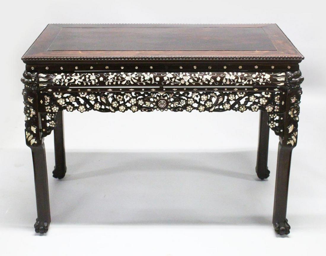 A GOOD 19TH CENTURY CHINESE CARVED HARDWOOD & MOTHER OF (1 of 10)