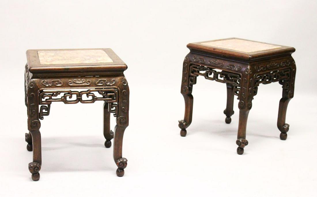 A PAIR OF 19TH CENTURY CHINESE HARDWOOD & MARBLE INSET (1 of 7)