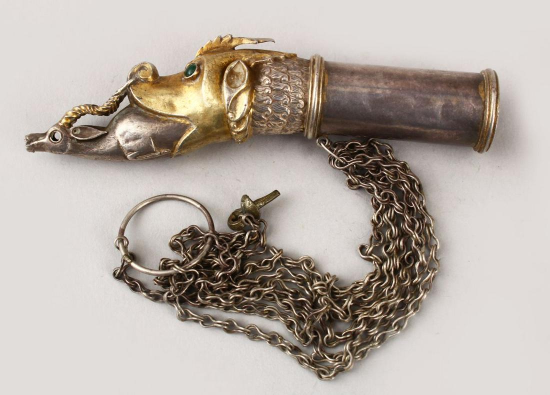 A GOOD 19TH CENTURY ISLAMIC SILVER & GILT SMOKING PIPE (1 of 4)