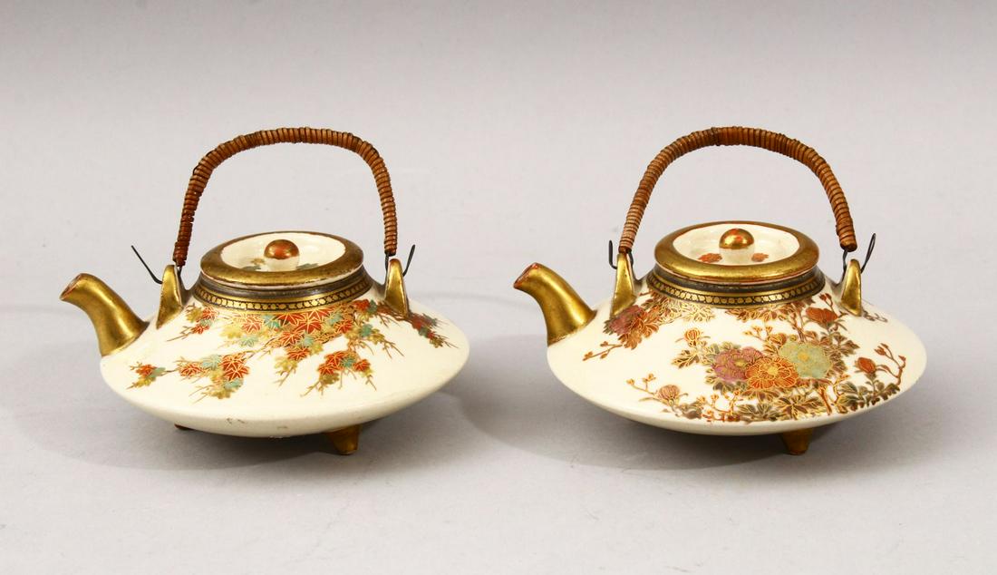 A GOOD PAIR OF JAPANESE MEIJI PERIOD SATSUMA TEA POTS, (1 of 6)