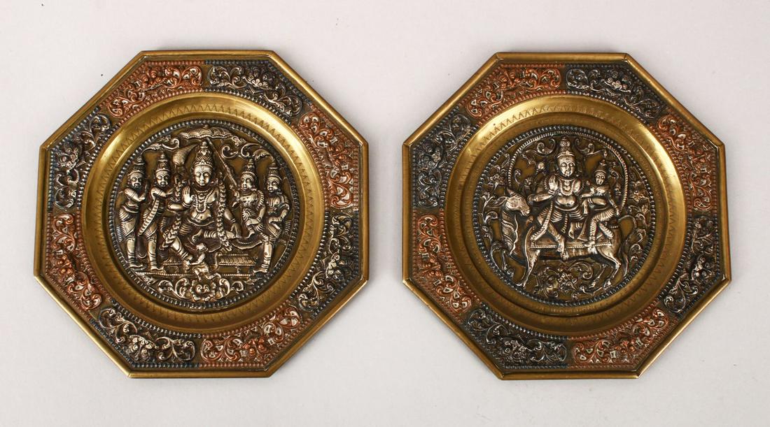 PAIR OF 19TH CENTURY INDIAN TANJORE SILVER & COPPER (1 of 6)