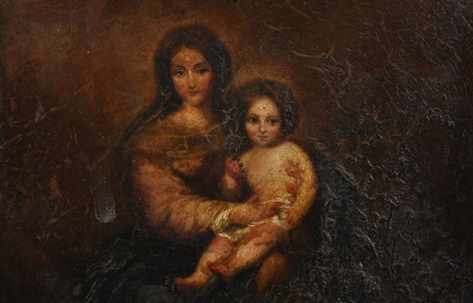 After Bartolome Esteban Murillo (1618-1682) Spanish.: After Bartolome Esteban Murillo (1618-1682) Spanish. Madonna and Child, Oil on Unstretched Canvas, 6.5" x 9.5".