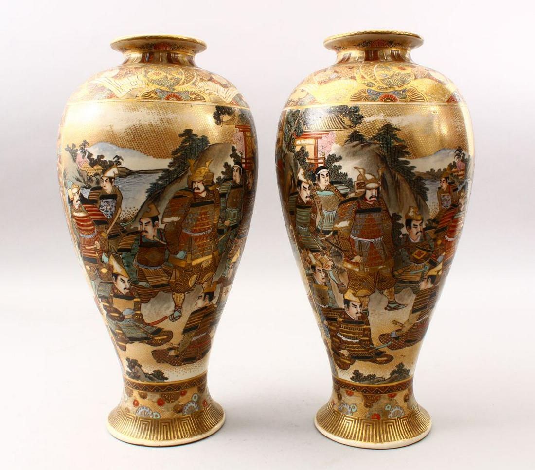A GOOD PAIR OF JAPANESE MEIJI PERIOD SATSUMA VASES, the (1 of 10)