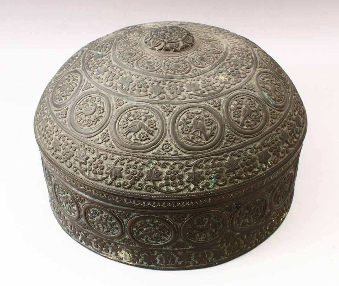 A 19TH CENTURY INDIAN EMBOSSED COPPER BOWL AND COVER, (1 of 7)