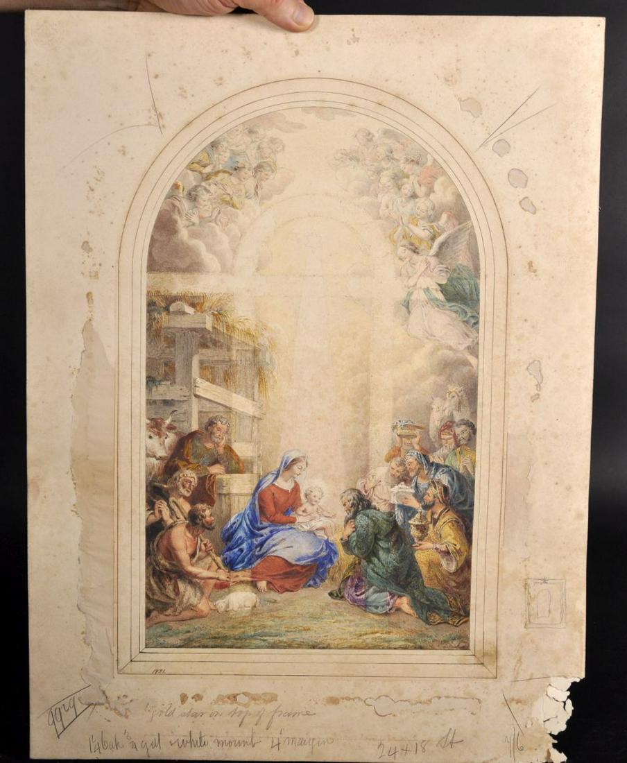 Circle of James Stephanoff, Adoration of the Magi,: Circle of James Stephanoff, Adoration of the Magi, Watercolour, Dated 1851, Unframed, 15" x 9".