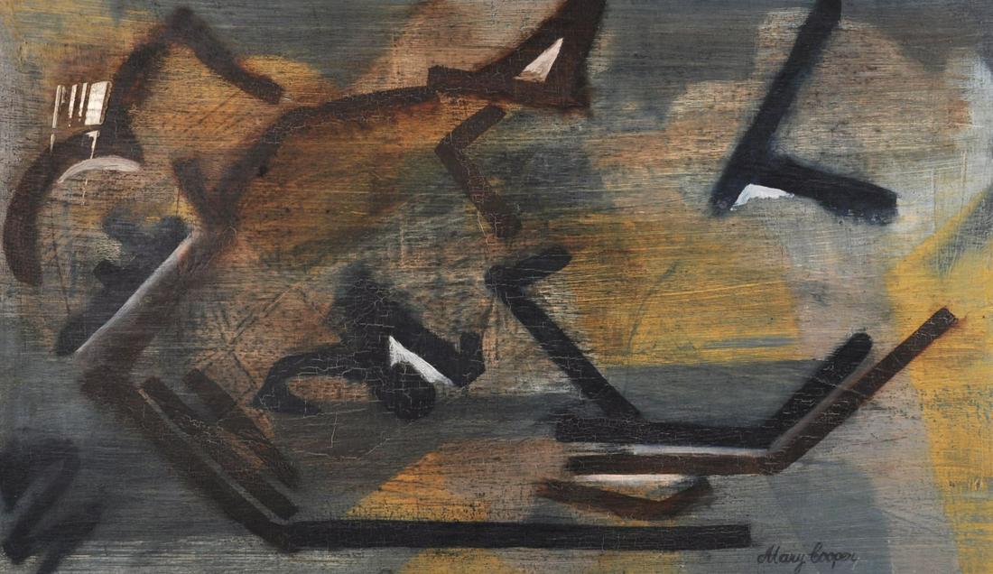 Mary Cooper. Abstract Oil on Panel, Signed, 18" x 30". (1 of 3)